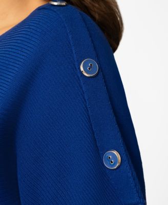 Plus Size Vertical Rib Button Short-Sleeve Sweater