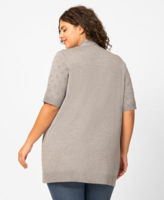 Plus Size Floral Texture Flyaway Open Front Cardigan