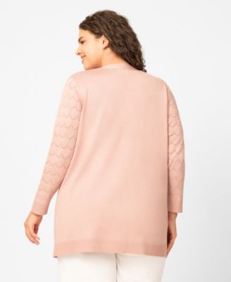 Plus Size Geometric Stitch Flyaway Open Front Cardigan