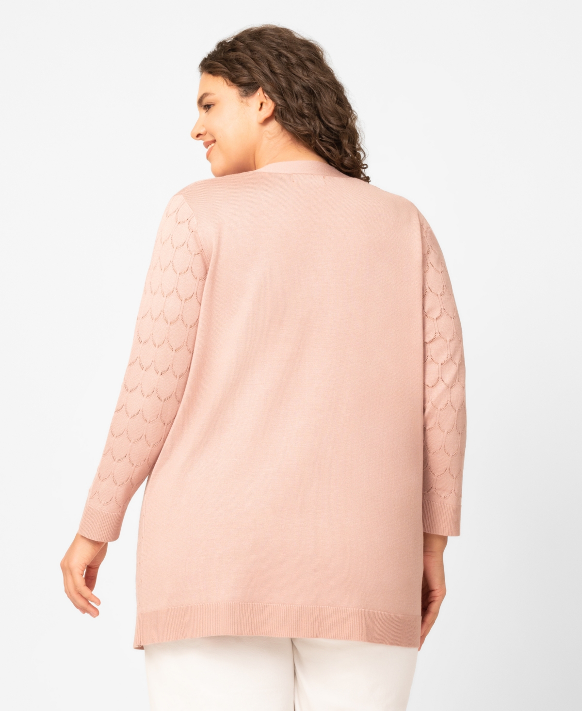 Melissa Paige Plus Geometric Stitch Flyaway Open Front Cardigan, Macy's Exclusive