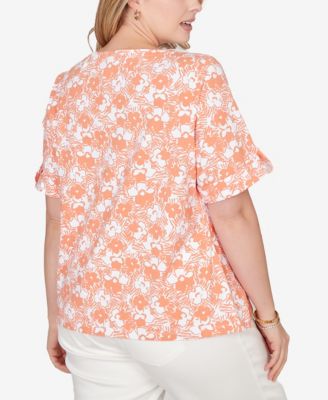 Plus Size Printed Stretch Jersey Elbow Sleeve Top