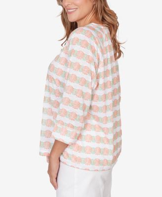 Plus Size Printed 3/4 Sleeve Blouson Top
