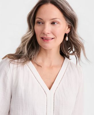 Women's Cotton Gauze V-Neck Blouse