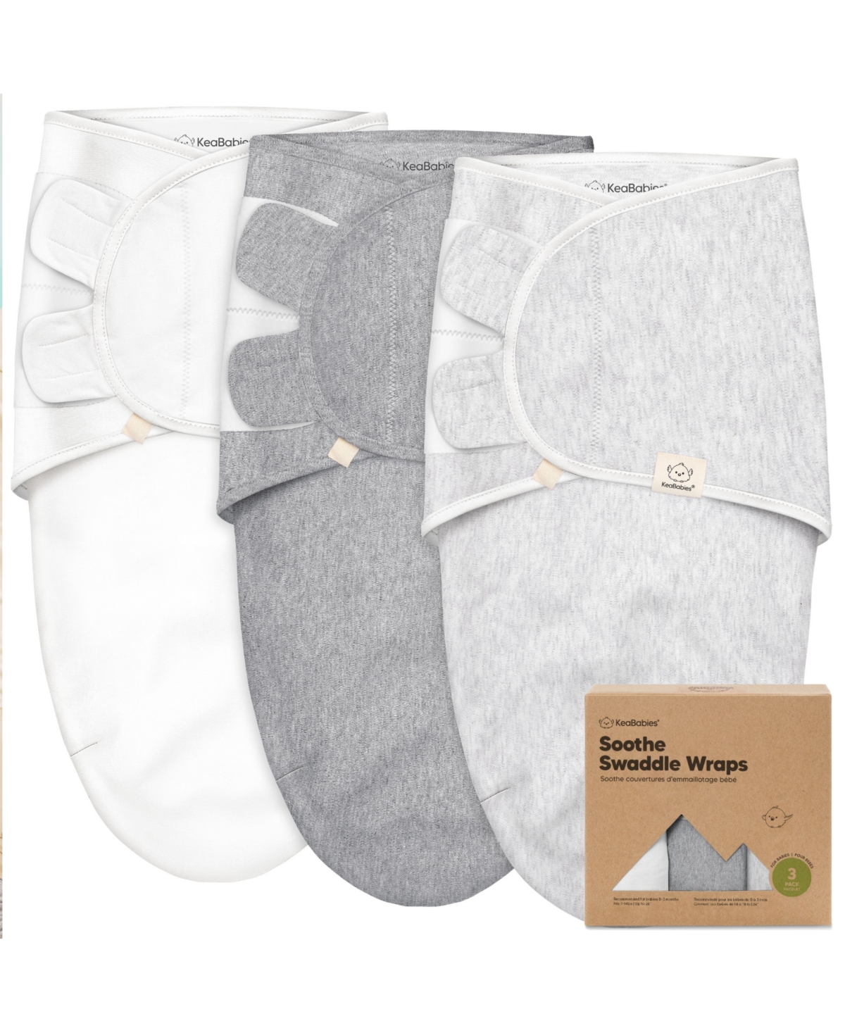 KeaBabies 3pk Soothe Baby Swaddle, Organic Baby Swaddle Sleep Sacks, Newborn, Infant Swaddle Sack - Cloud