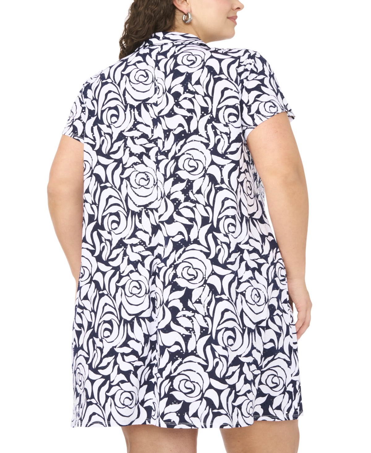 Msk Plus Collared Neck Short-Sleeve Dress