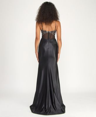 Juniors' V-Neck Illusion Gown