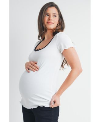 Maternity Women  s Printed Flutter Cap Sleeve V-Neck Top