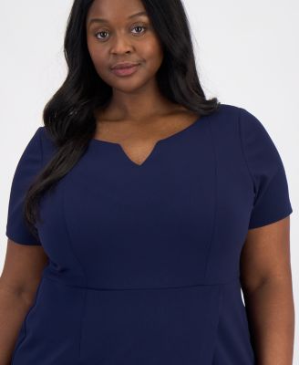 Plus Size Scuba Crepe Notch-Neck Wrap Dress