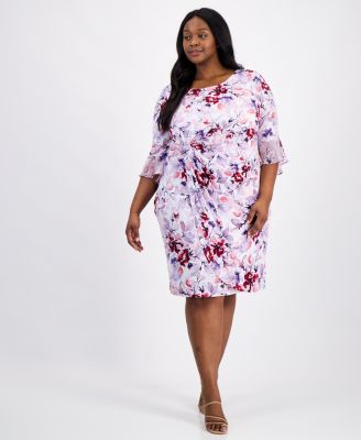 Plus Size Floral-Print Flounce-Sleeve Dress