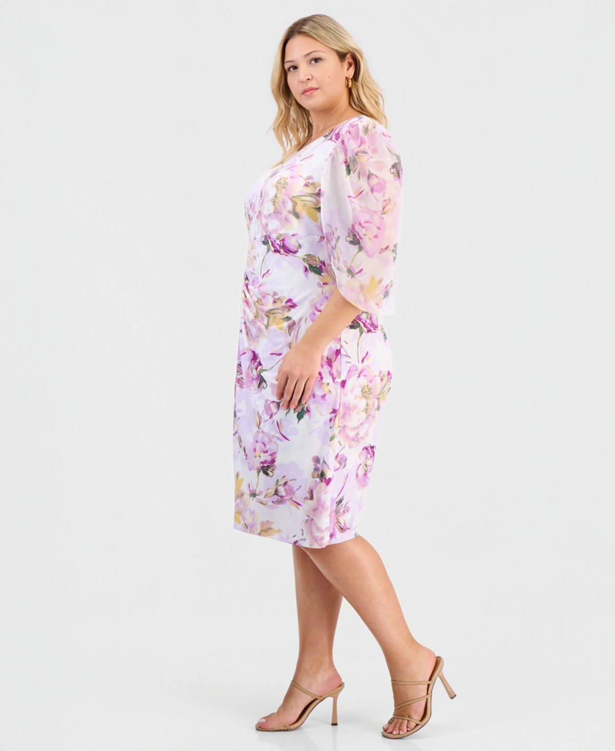 Connected Plus Size Printed Cape-Sleeve Sarong Dress