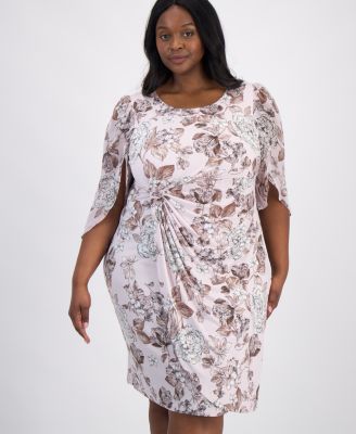 Plus Size Printed Cape-Sleeve Sarong Dress