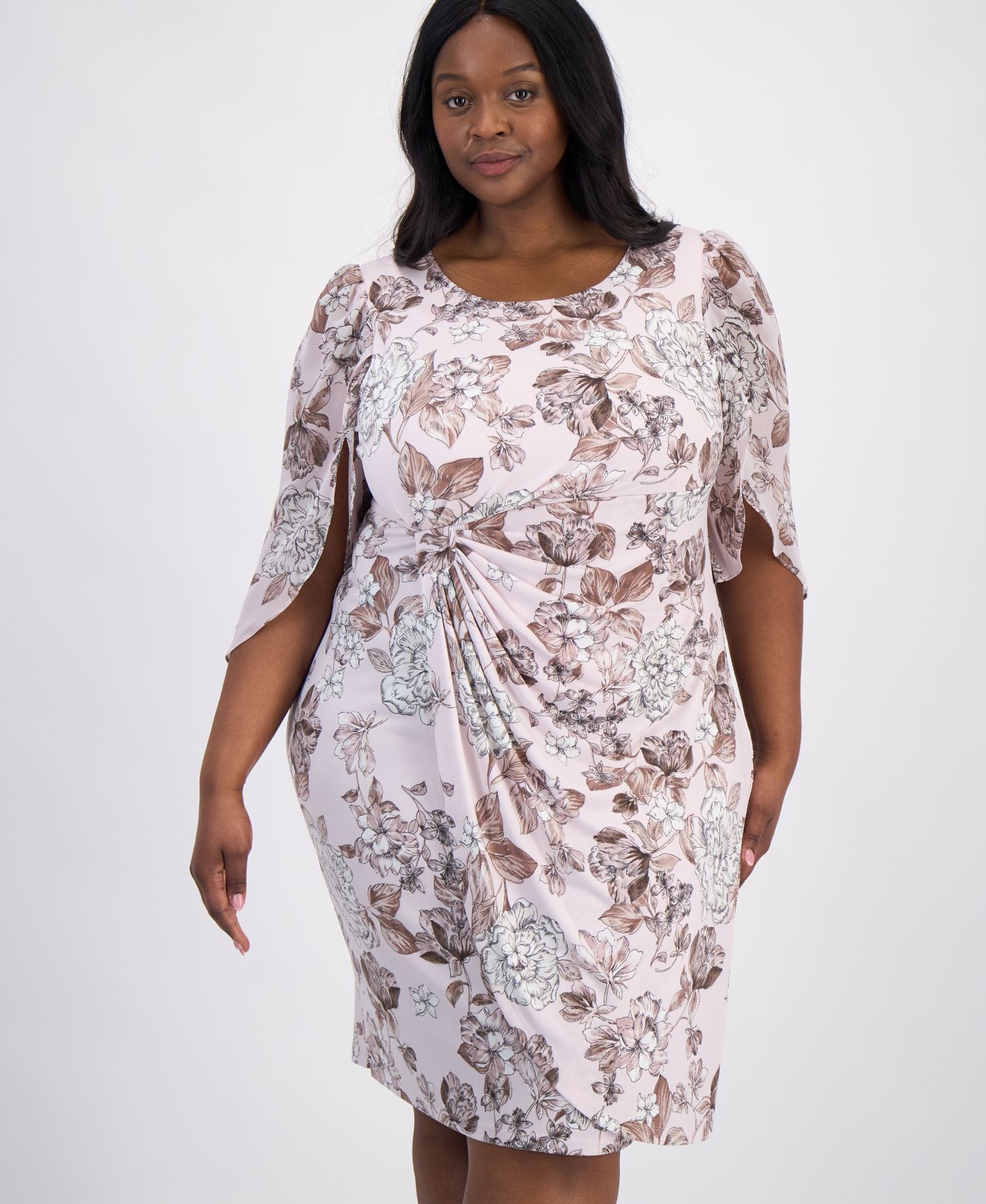 Plus Size Printed Cape-Sleeve Sarong Dress