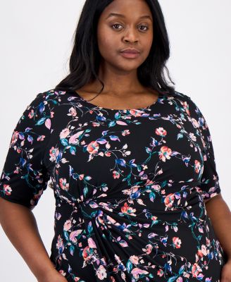 Plus Size Floral-Print Faux-Wrap Dress