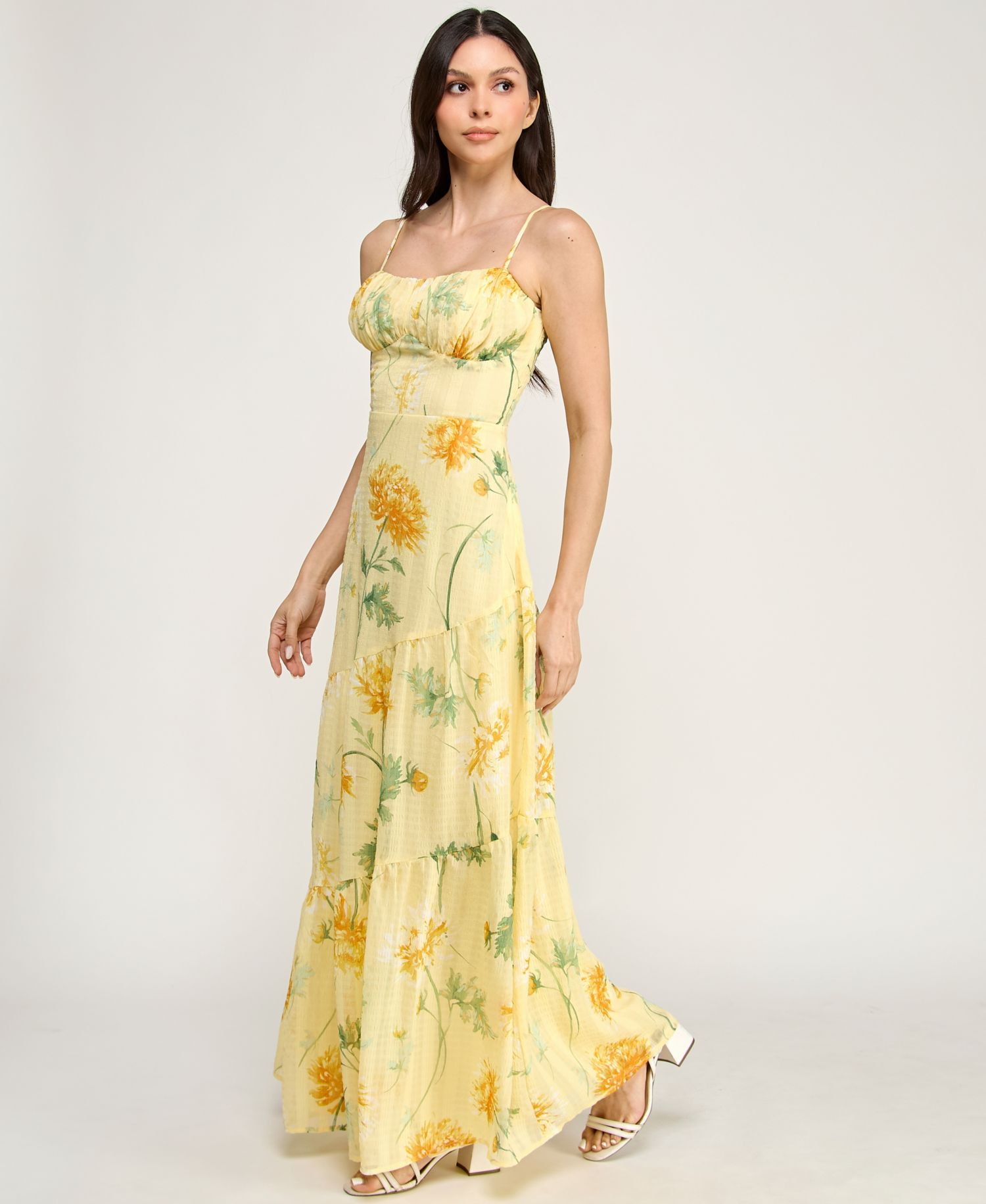 Juniors' Sleeveless Bungee Back Asymmetrical Maxi Dress