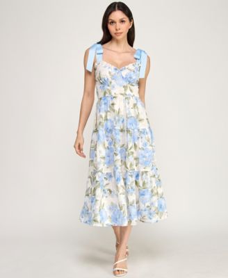 Juniors' Tie-Shoulder Ruffle Bust Midi Dress