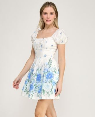 Juniors' Short Puff-Sleeve Dress