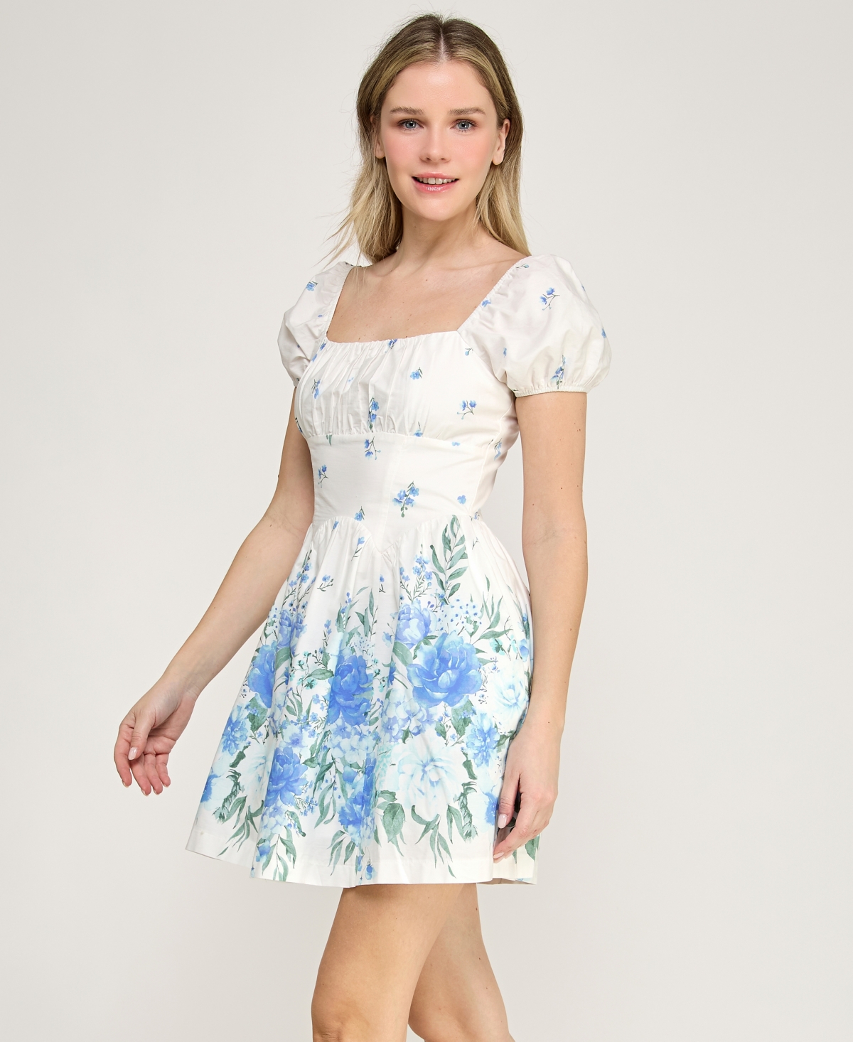Trixxi Juniors' Short Puff-Sleeve Dress