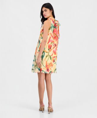 Petite Floral-Print Chiffon Trapeze Dress