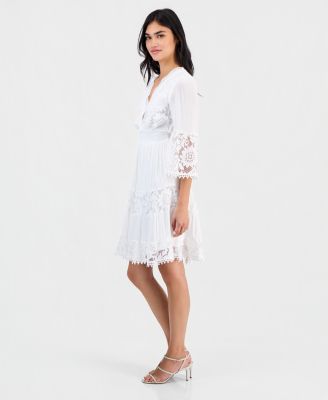 Petite Lace-Combo 3/4-Sleeve Dress