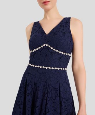 Women's V-Neck Lace Tea Length Ball Gown