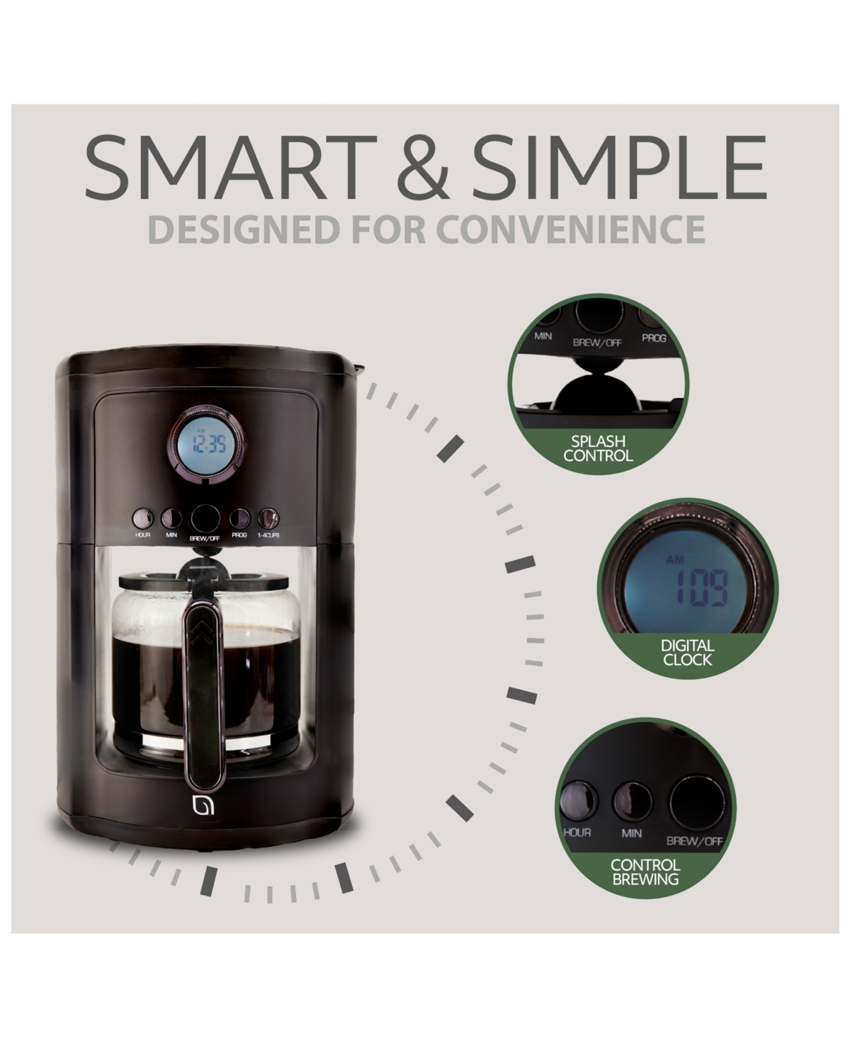 Willow Kitchen 12 Cup Coffee Maker – Programmable Brewing Options with Timer, Beautiful Design, Glass Pot