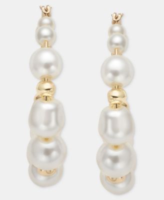 Medium Baroque Imitation Pearl Hoop Earrings, 1.7" 
