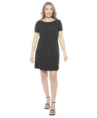 Women's Solid Short-Sleeve Round Neck Mini Shift Dress