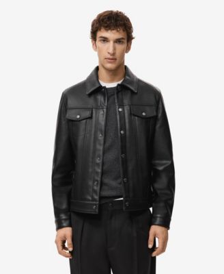 Men's Pockets Faux-Leather Jacket