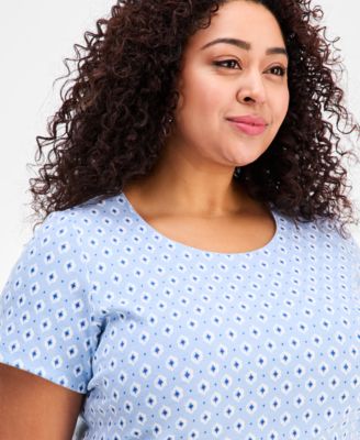 Women's Plus Size Printed Short-Sleeve Scoop-Neck Top