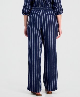 Petite Linen Savannah Stripe Drawstring Pants