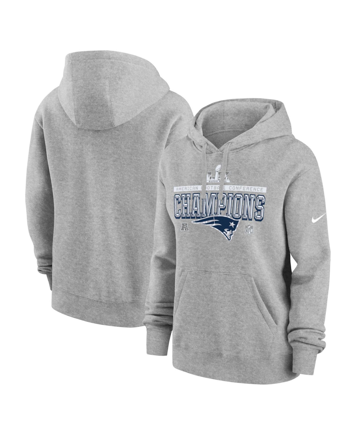 Women's Dark Heather Gray New England Patriots 2025 AFC Conference Champs Locker Room Trophy Collection Hoodie