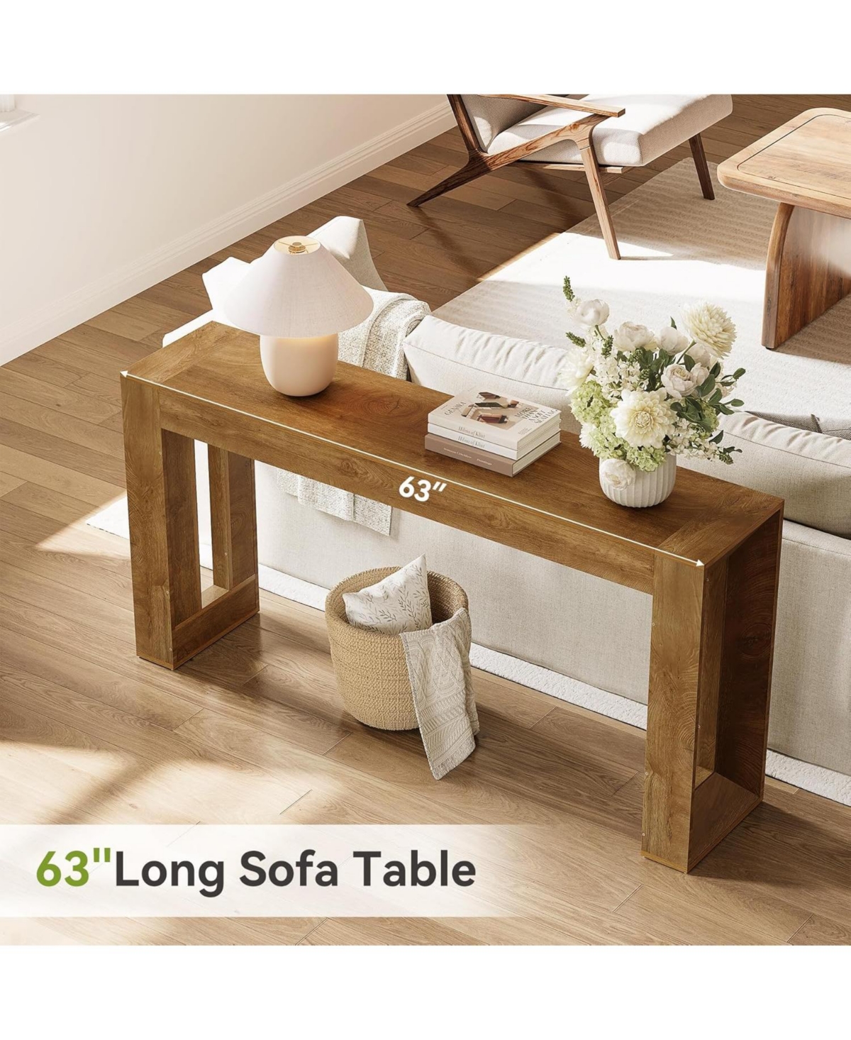 Tribesigns 63-Inch Long Console Table, Farmhouse Wooden Sofa Table Behind Couch, Rectangular Entryway Table, Brown