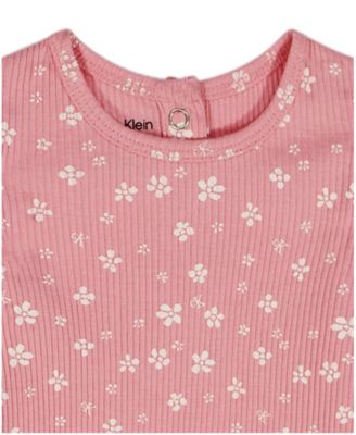 Baby Girls' Ribbed Printed Bodysuit & Denim Overall, 2-Piece Set