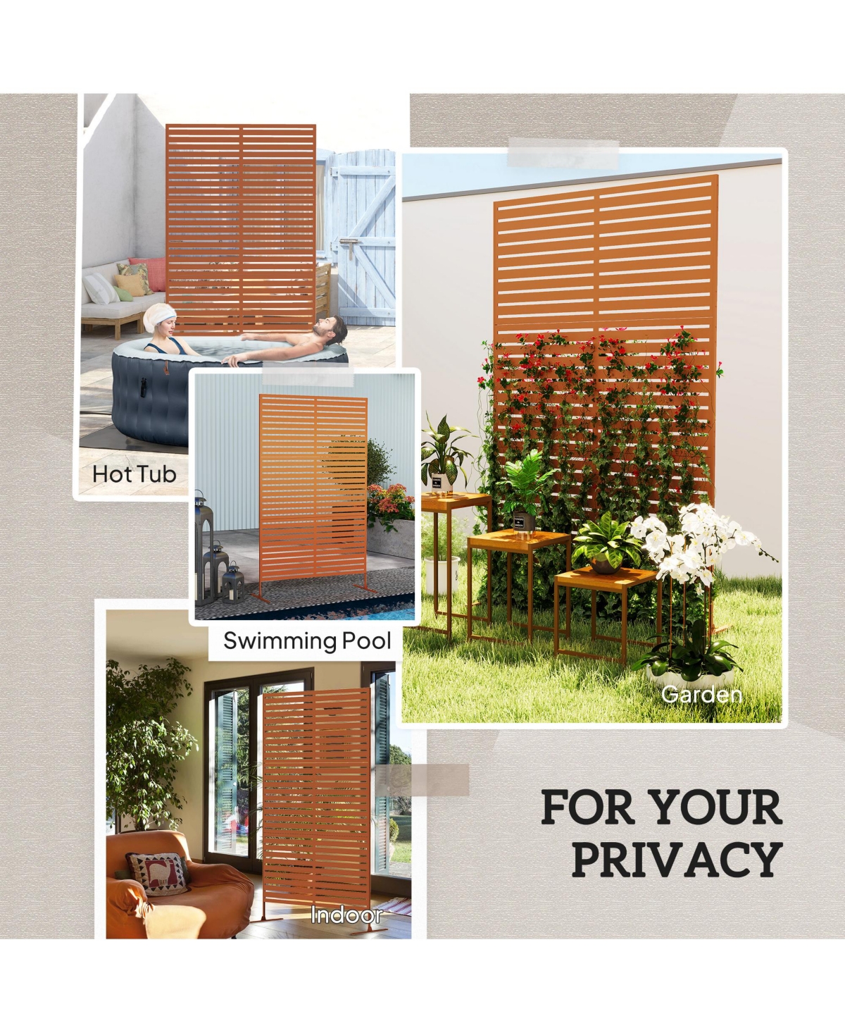 Outsunny Metal Outdoor Privacy Screen with Sd Outdoor Divider,