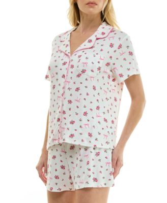 Women's Wonder Rib Notch Collar Top & Shorts, 2-Piece Set