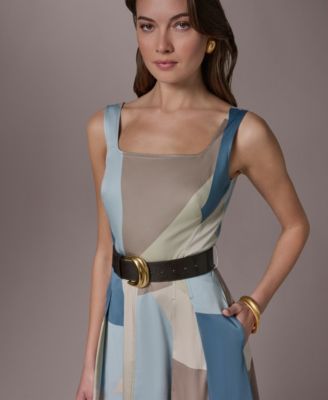 Women's Square Neck Geometric A-Line Maxi Dress