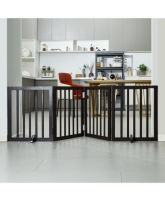 4-Panel Folding Indoor Pet Gate, 24" H x 80.3" W, Adjustable Barrier with Quiet Foot Pads