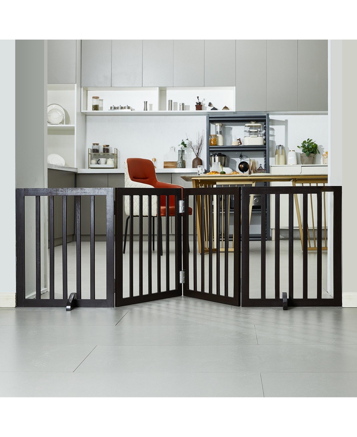 Cozito 4-Panel Folding Indoor Pet Gate, 24" H x 80.3" W, Adjustable Barrier with Quiet Foot Pads