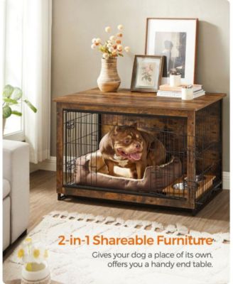 Indoor Dog Crate Furniture with Double Doors, Reversible Side Door, Removable Tray, 38.6" L, Top 154 lb