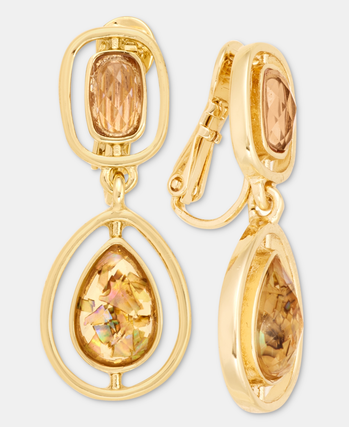 Anne Klein Double Stone Clip-On Drop Earrings