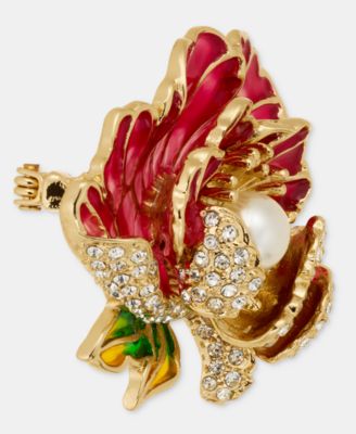 Pav&eacute; & Imitation Pearl Flower Pin