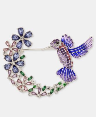 Crystal Hummingbird & Flowers Pin