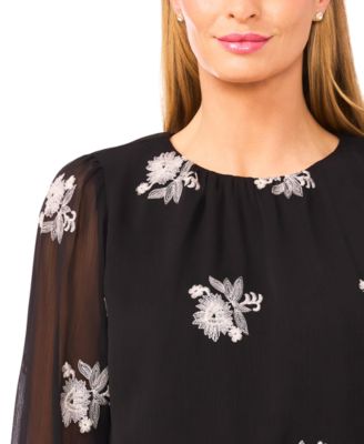 Women's Floral Print Smocked Cuff Blouse