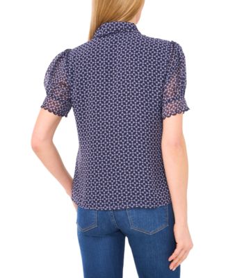 Women's Scallop-Edge Geo-Print Blouse