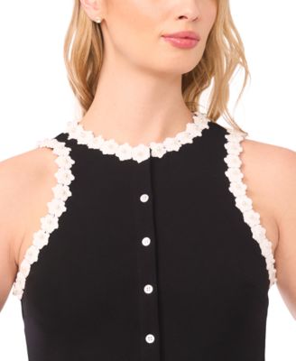 Women's Crochet Floral Trim Crewneck Top