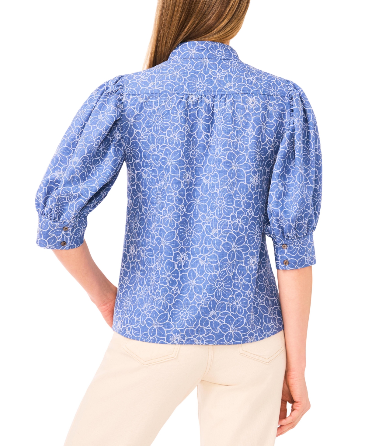 CeCe Women's Collared Neck Short-Sleeve Blouse