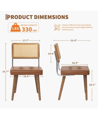 Set of 4 Natural Rattan Dining Chairs, Upholstered Seat & Solid Wood Legs, Modern Boho Kitchen Seating