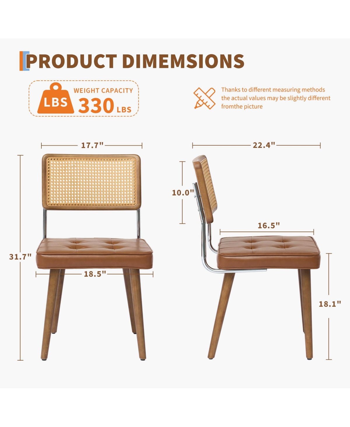 gaomon Set of Natural Rattan Dining Chairs, Upholstered Seat & Solid Wood Legs