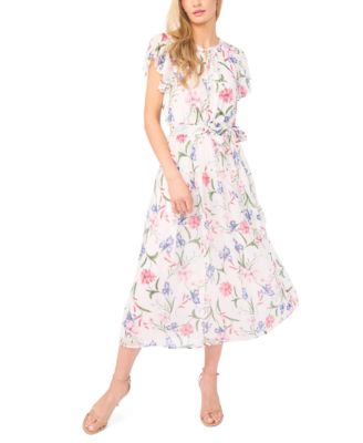 Women's Ruffle Detail Tie Neck Midi Dress