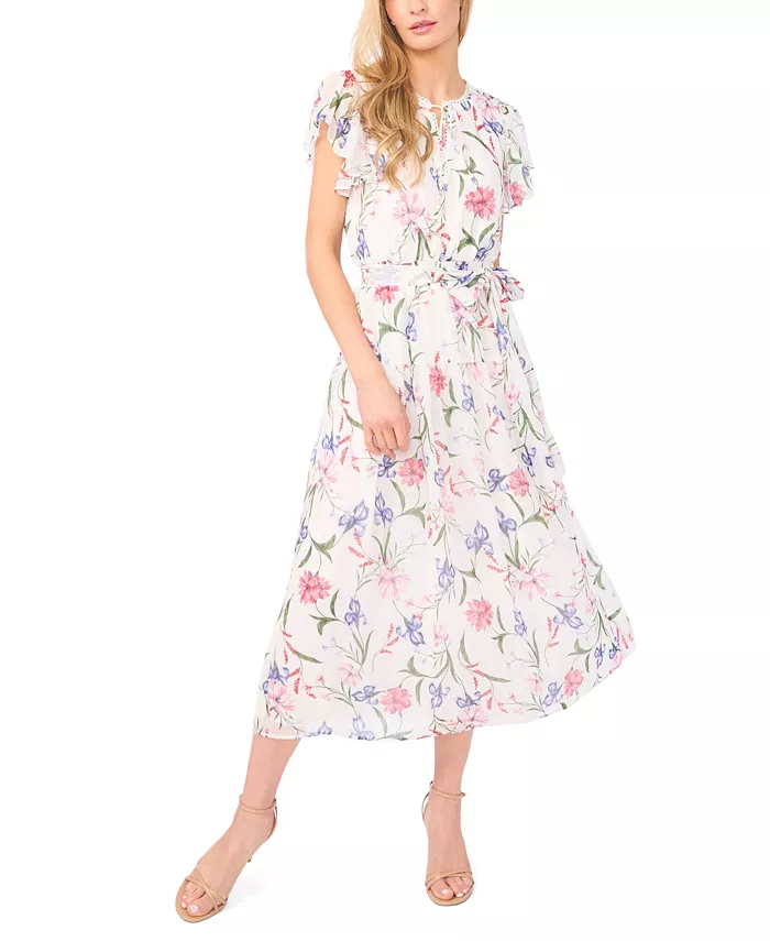 Women's Ruffle Detail Tie Neck Midi Dress - thumbnail 4